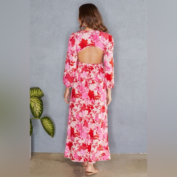 (50396-SPR-DST) SPRING FLORAL PRINT ELASTIC LONG SLEEVE MAXI DRESS - Picture 2 of 3